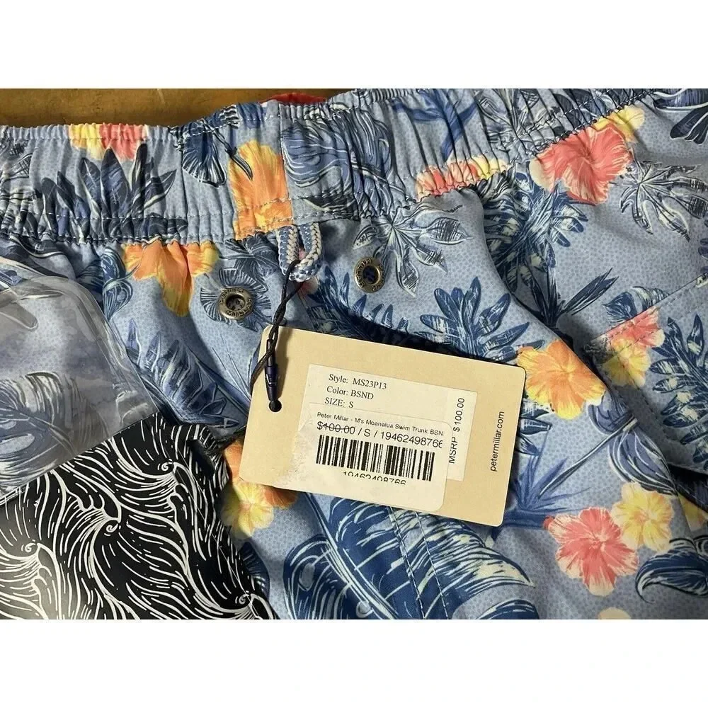 Peter Millar Swim Trunks Crown Moanalua Print Size Small Blue NWT